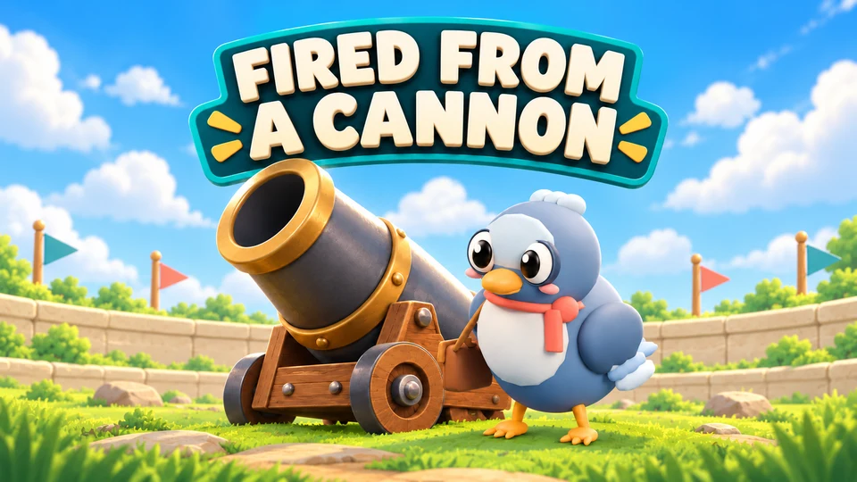 Illustrated development artwork for Fired From A Cannon. This is concept art, not a gameplay screenshot.