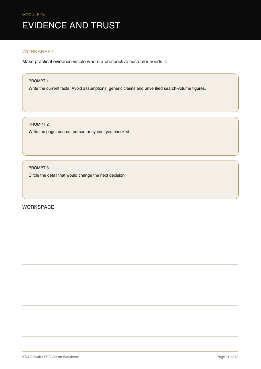 Workbook worksheet for making practical evidence visible