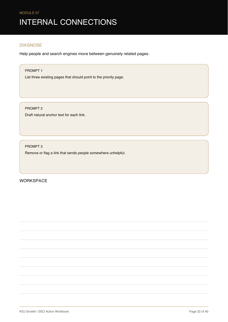 Workbook worksheet for planning internal page connections